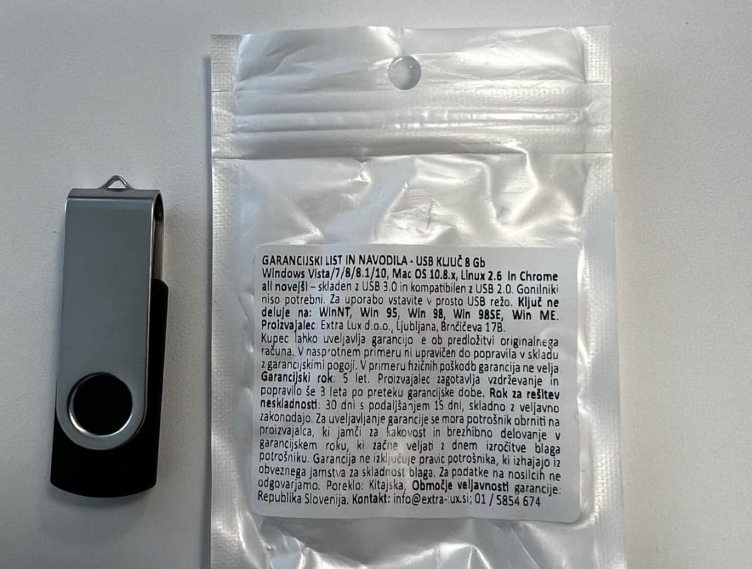 Odpoklic izdelka: določeni USB ključki, naprodaj v Sloveniji, vsebujejo škodljivo kodo